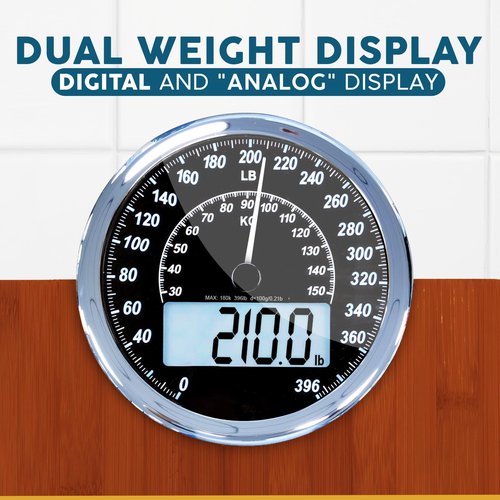 ZENO Hybrid 2-in-1 Analog & Digital Weighing Scale for Body Weight up to 400lbs - Thick Tempered Glass - Extra Large Display - Easy to Read Digital Bathroom Scale - New - Dark Wood