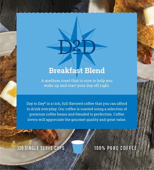 Day To Day Coffee - Medium Roast Breakfast Blend Pods | 120 Count Compatible with Keurig K-Cup Brewers