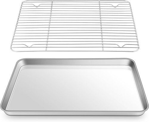 Joyfair Stainless Steel Baking Sheet Pan Set - 16 Inch Tray with Cooling Rack | Rust-Free & Dishwasher Safe