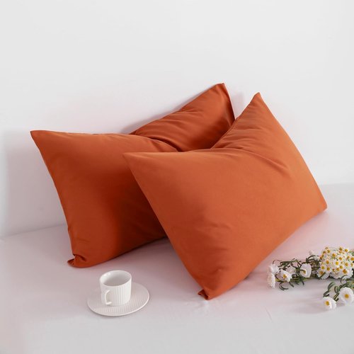 FLXXIE King Pillow Cases - Soft Microfiber Covers, Wrinkle & Stain Resistant, 20x36, Burnt Orange - Set of 2