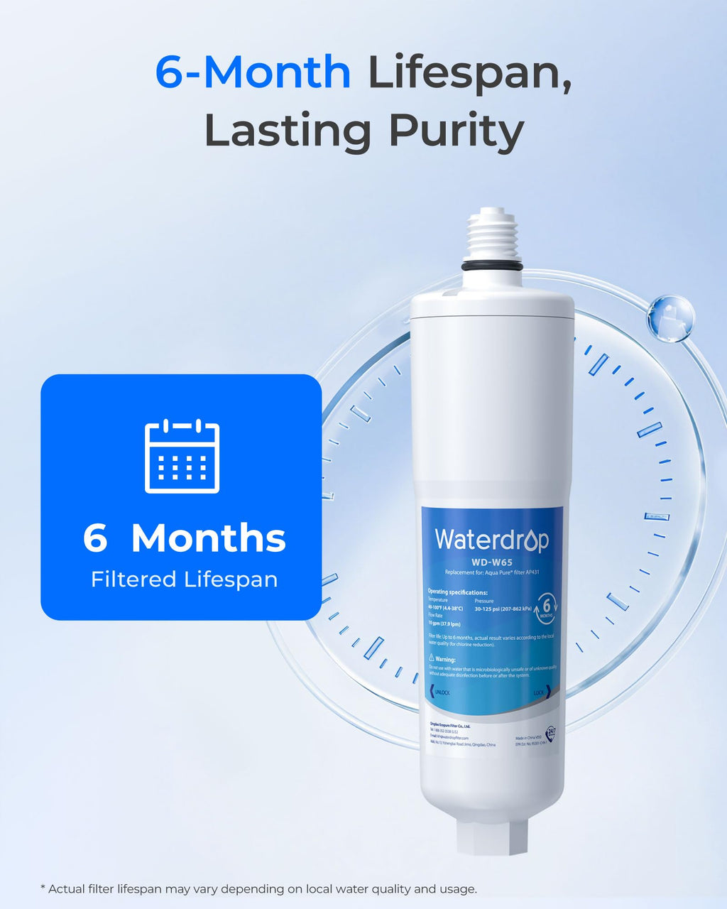 Waterdrop AP431 Replacement Cartridge for Aqua-Pure AP431 Hot Water Scale Inhibitor for AP430SS, Prevent Scale Accumulation and Protect Water Heaters, Pack of 1