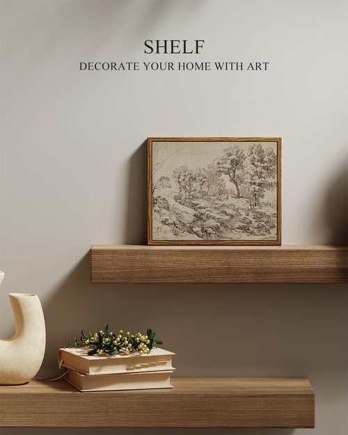 InSimSea Framed Canvas Wall Art - Neutral Sketch Landscape Painting for Rustic Home Decor | 10x8 in Beige Tones