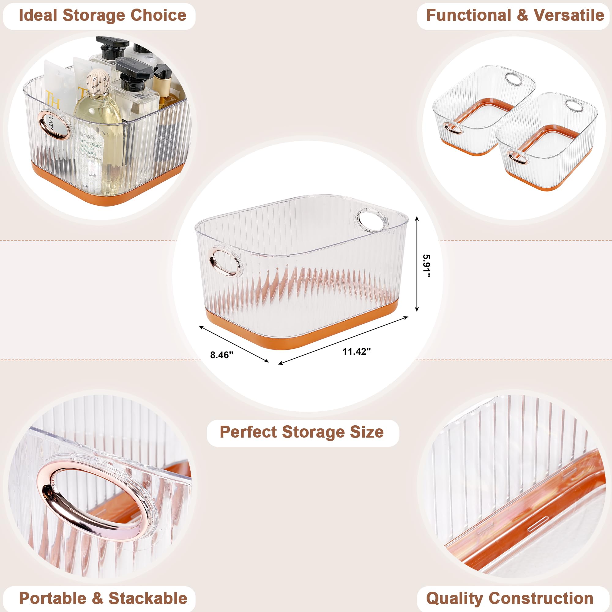 VECELO Refrigerator Organizers - Durable PET Storage Bins, Space Saving, Clear View, Contain Spill, Organizer for Kitchen, Laundry, Closet - Set of 2