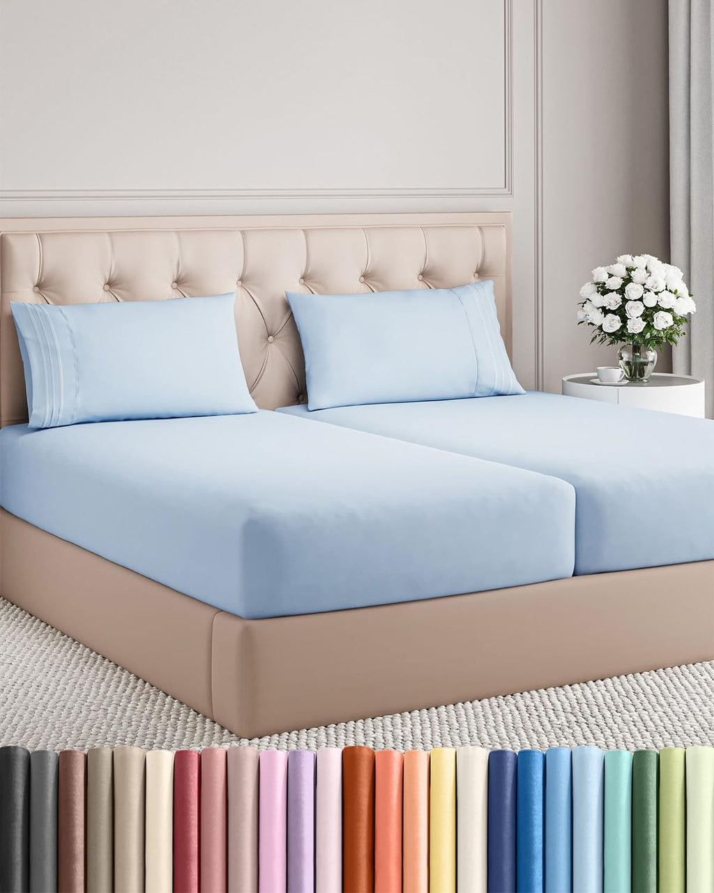 Split King Size 5-Piece Sheet Set | Comfy Cooling Bed Sheets - Luxury Hotel Quality - Deep Pockets, Soft, Wrinkle-Free - Oeko-Tex Certified - Sky Blue