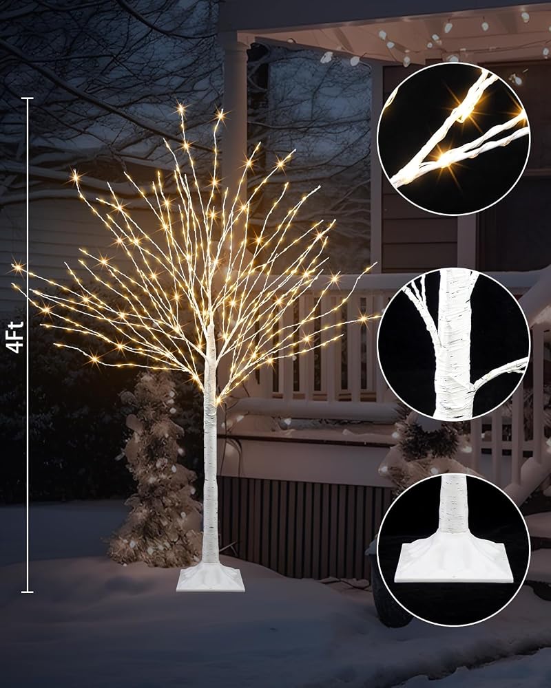 432 LED Lighted Birch Tree 4 ft - White Christmas Tree (Variation: 4ft)