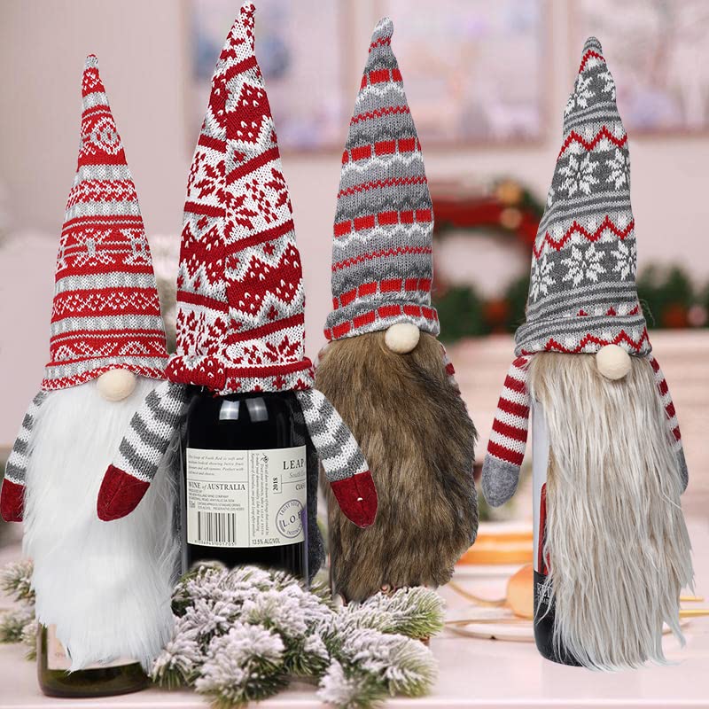 Casual Handmade Swedish Gnome Wine Covers 4 Pack - Christmas Bottle Toppers