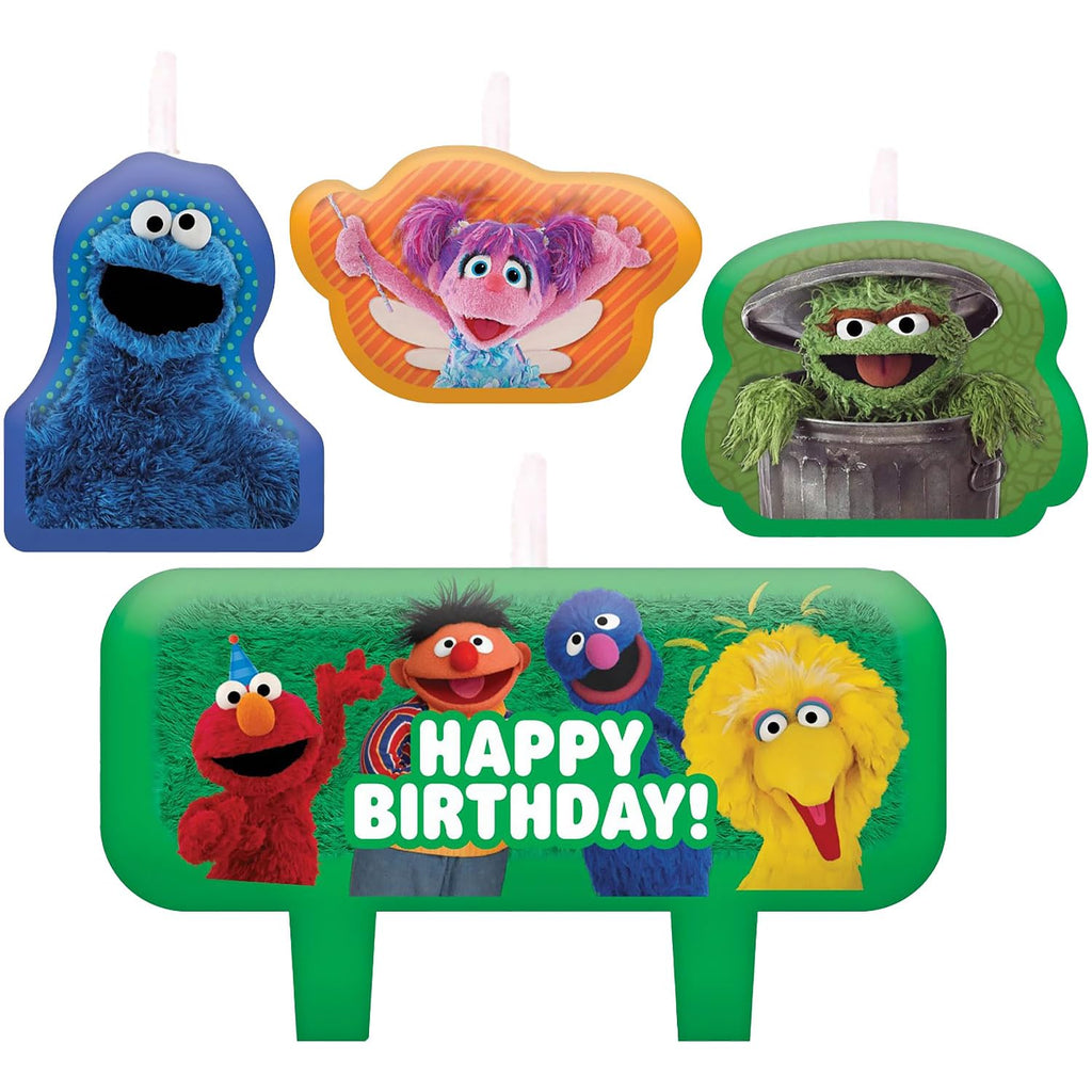 Multicolor Everyday Sesame Street Birthday Candle Set - 1.3"-2.3", 4-Piece Set - Perfect Cake Toppers for Fun & Vibrant Celebrations