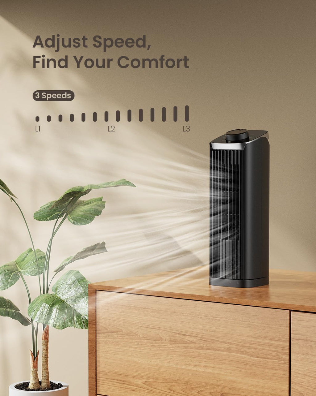 PNTCK Fan for Bedroom, 13" Tower Fan with 3 Speeds Max 23ft/s, 70° Oscillating Desk Fan, Bladeless Standing Fan, Portable Fans, Cooling Fans for Office, Home Medium-13”-Knob