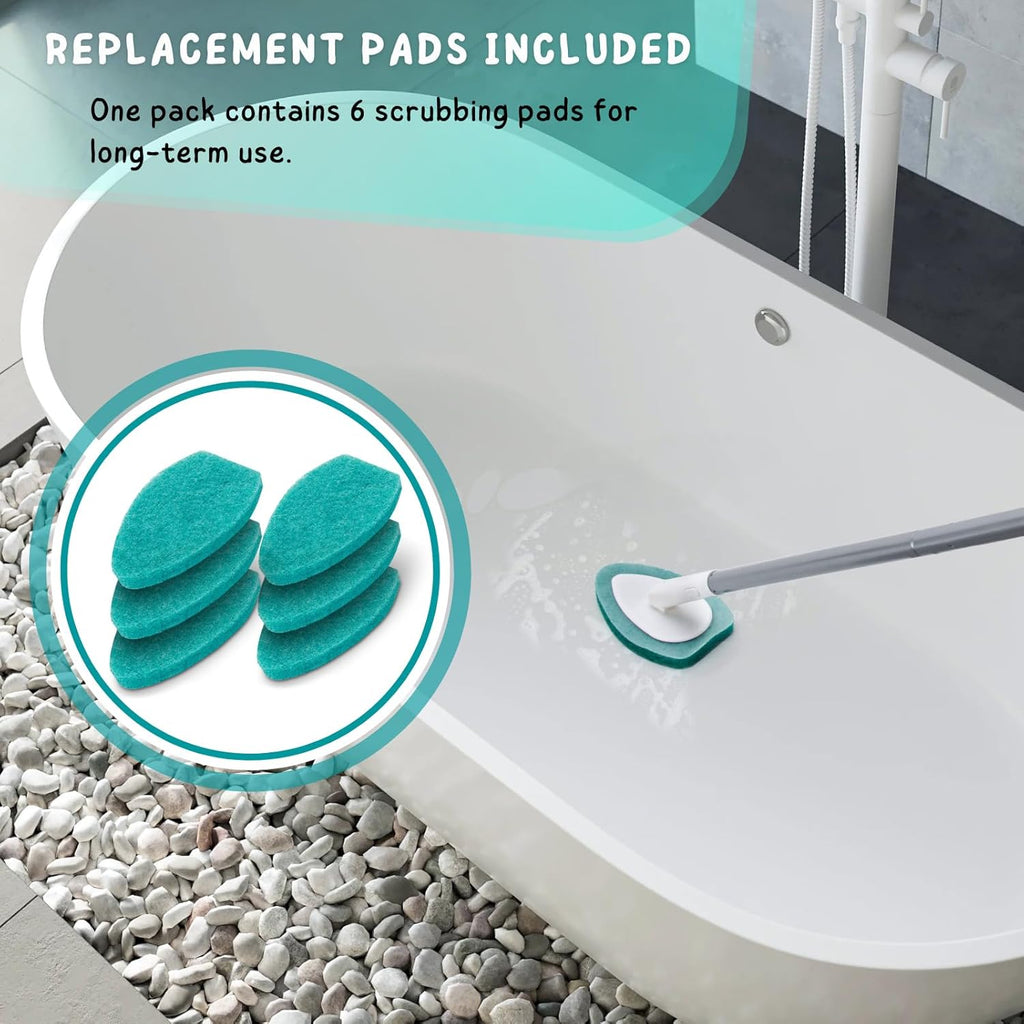 Skiennix Shower Scrubber - 47'' Long Handle Bathtub Brush with 6 Refill Pads for Easy Cleaning