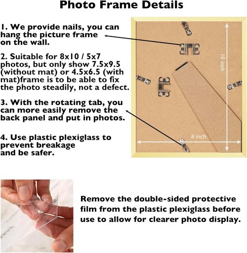 Gold 8x10 Picture Frame by [Brand Name] - Versatile Wall Hanging & Tabletop Display with 5x7 Mat