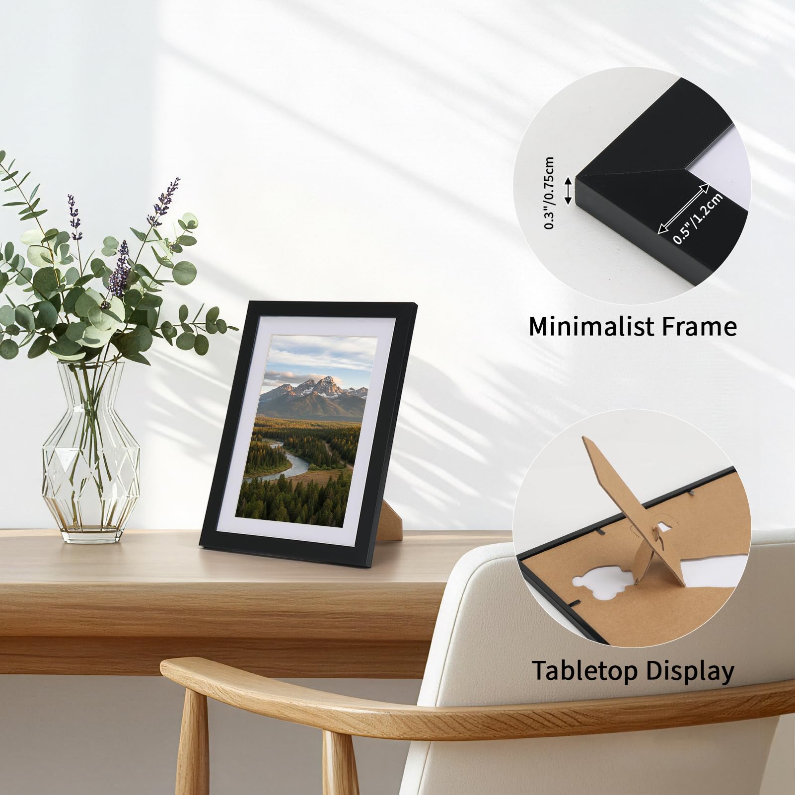 CRUGLA 5x7 Picture Frames Set of 11, Display Pictures 4x6 with Mat or 5 by 7 without Mat, Wall or Tabletop Display, Black