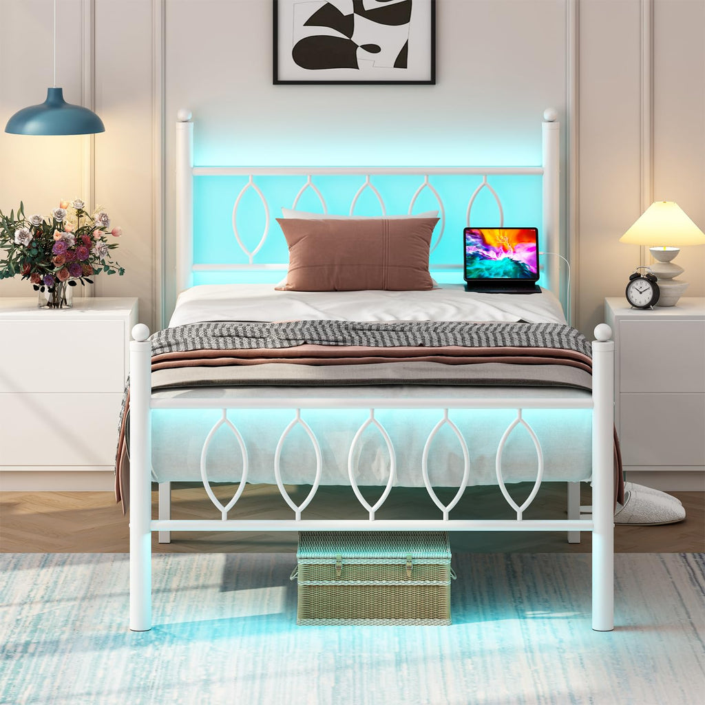 Samurbex Full Size Bed Frame with Headboard,Black Metal Platform Bed Frame Full Size with Charging Station & LED Lights,12-Inch Under Bed Storage,No Box Spring Needed,Noise Free,Easy to Assemble