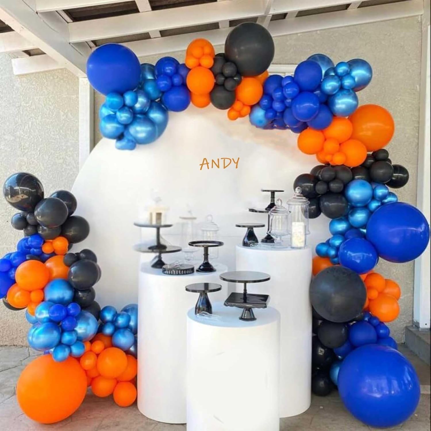 Royal Blue & Matt Orange Balloons by [Brand Name] - 12-Inch Metallic Latex Party Decor for Kids' Anime Birthday