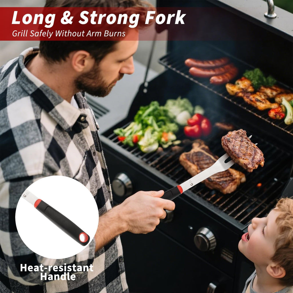CuCut BBQ Tools Set, 4 PCS Heavy Duty Stainless Steel Spatula, Fork, Tongs with Portable Bag, Essential Accessories for Barbecue Outdoor Grill, Grilling Gifts for Men Dad Camp Chef