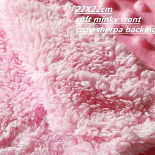 CREVENT Baby Security Blanket - Soft Minky Dot & Sherpa Backing, Adorable Pink Bear Design for Infants