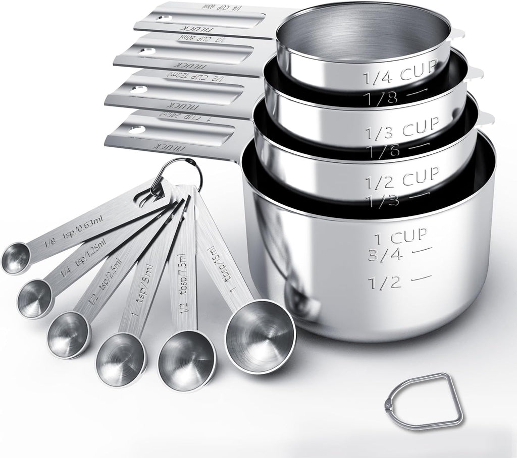 TILUCK Stainless Steel Measuring Cups & Spoons Set - Essential Kitchen Gadgets for Cooking & Baking (10 Pieces)