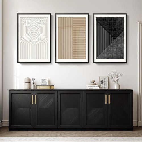 Framed Modern Black and White Abstract Wall Art - Set of 3 Minimalist Canvas Prints | 24x36 Inch for Living Room & Office
