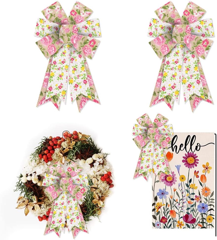 Skiennix Pink Floral Spring Bows - Vintage Rose Wreath Decor | 2 PCS for Indoor & Outdoor Use
