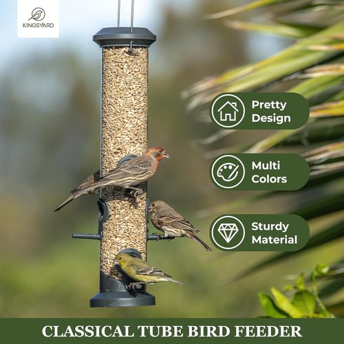 Kingsyard Tube Feeders - 2 Pack with 6 Feeding Ports | Premium Weatherproof Design for Attracting Wild Birds (Black)