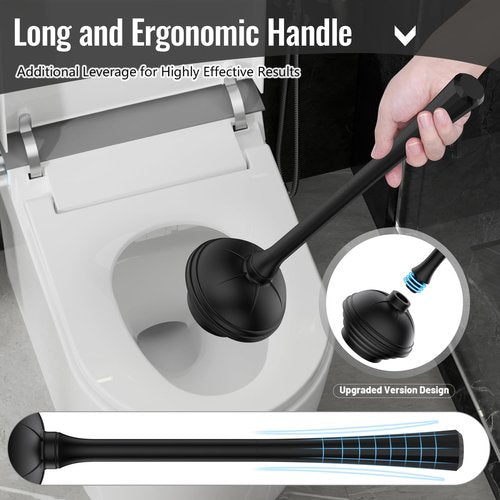 Toilet Brush and Plunger Set,Plunger and Brush Set with Upgraded Rubber Plunger,Toilet Plunger and Brush Set with 360°Dense Brush,Easy to Store Toilet Bowl Brush and Plunger Set,Black Toilet Brush Set