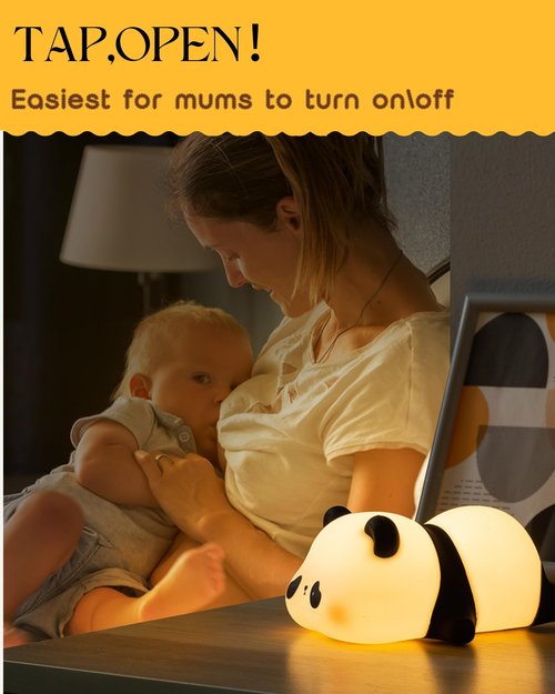 Recolte Panda Night Light for Kids - 3-Level Dimmable, Rechargeable LED Silicone Lamp | Squishy Nursery Light with Timer | Safe Night Light for Baby Room & Toddlers