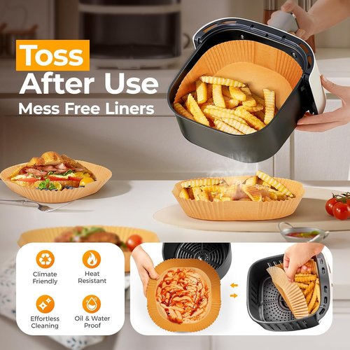 Air Fryer Paper Liners - 200 Disposable Non-Stick Baking Liners | 8" Square for 5-8 Qt Air Fryers