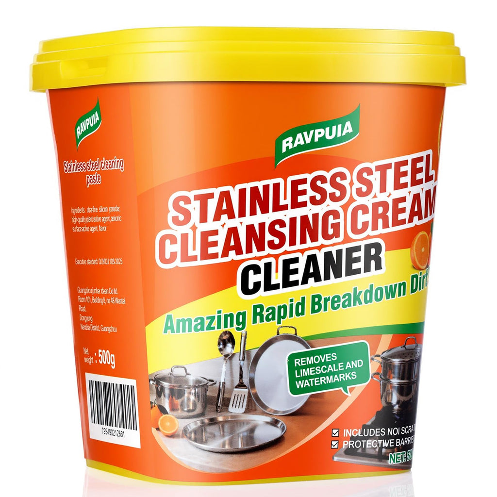 STAINLESS STEEL CLEANER & POLISH - Heavy Duty Cleaning Paste for Stove, Oven, Pans, Cookware, Sink | All Purpose Multi-Purpose Household Cleaner | Removes Grease & Stains | with 2 Sponges (500g)