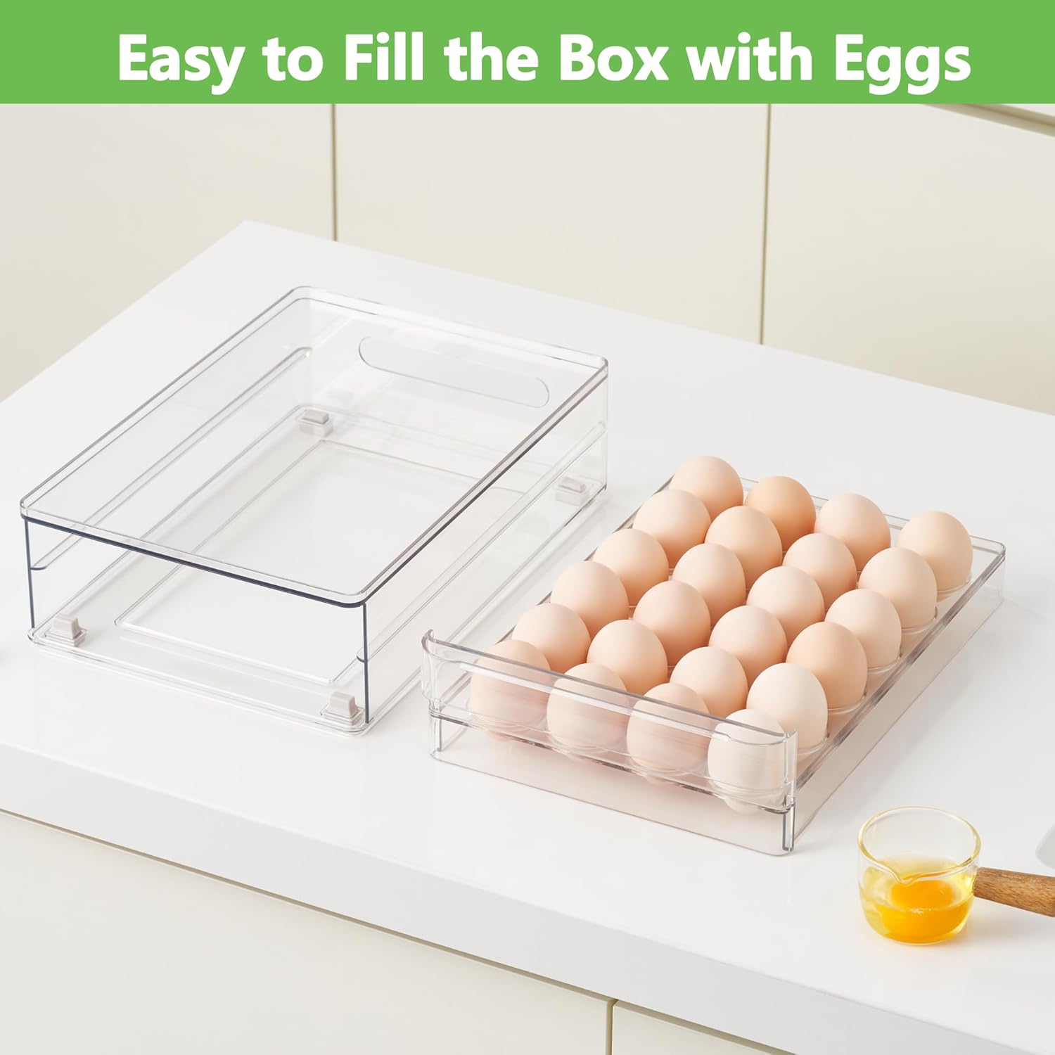 Vacane 24 Capacity Egg Holder - BPA Free Refrigerator Organizer with Non-Slip Pads | Space-Saving Egg Tray