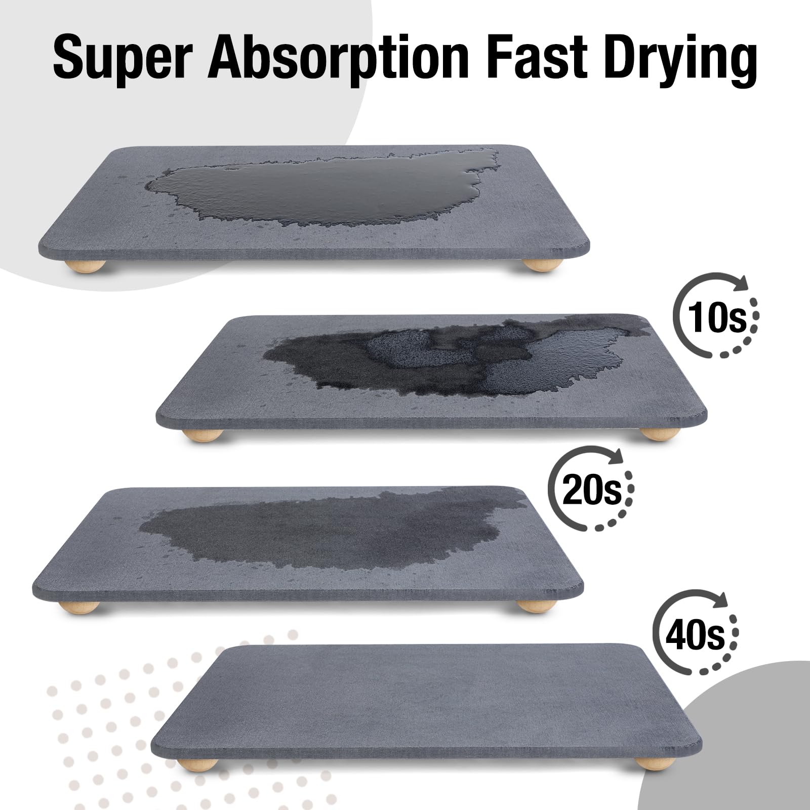 Large Stone Dish Drying Mat for Kitchen Counter, 18"×14" Quick Dry Super Absorbent Eco-Friendly Diatomaceous Earth Stone Mat with hemisphere wooden feet, Non-slip, Heat Resistant, Multi-purpose mats
