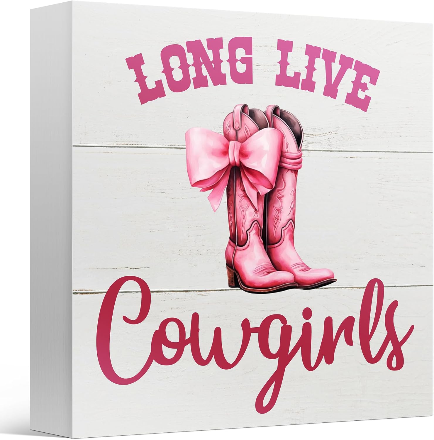 Skiennix Pink Bow Western Cowgirl Decor - Charming Wooden Box Sign for Nursery & Teen Rooms | 5x5 Inches