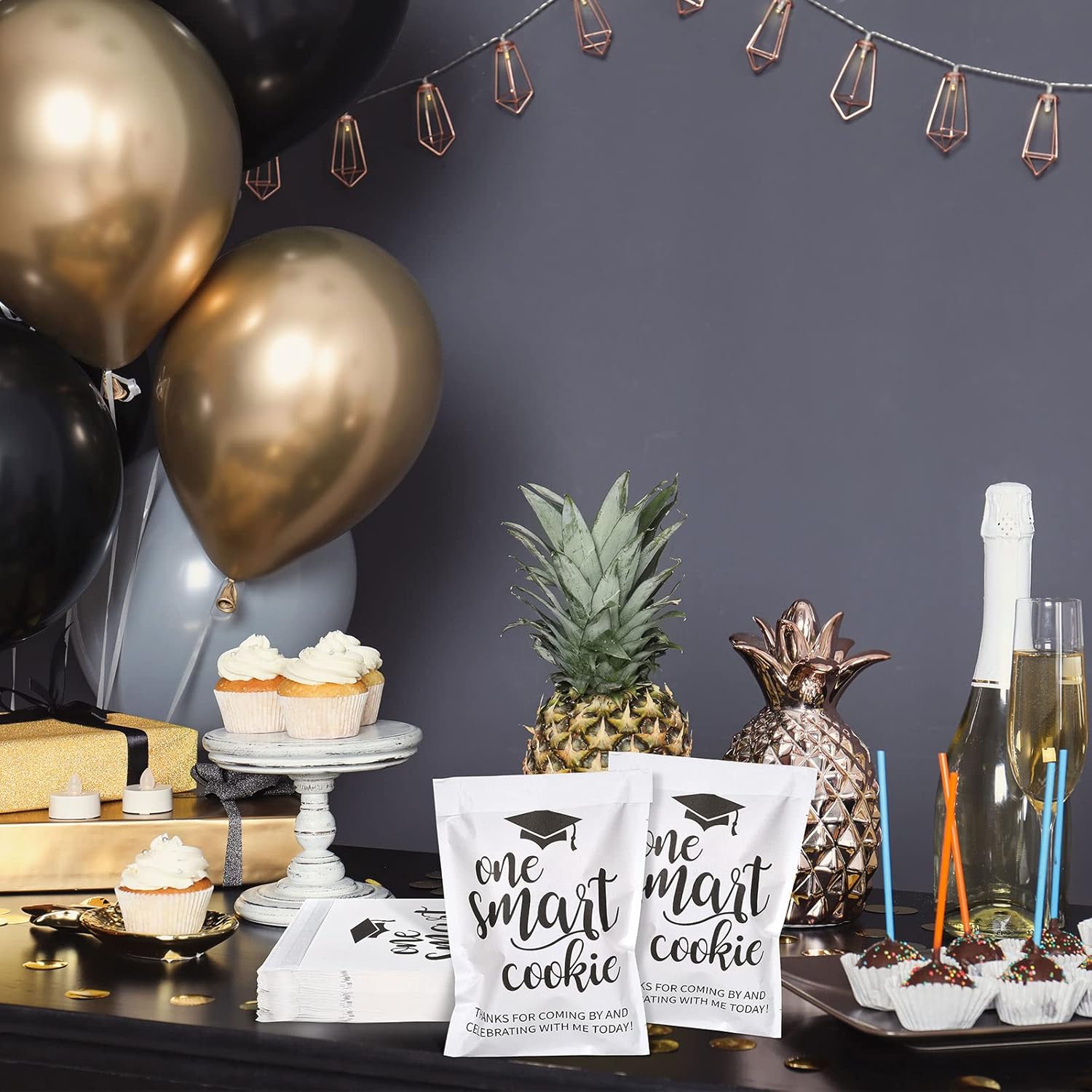 Whaline Graduation Candy Cookie Gift Bags - 100 Pack Self-Adhesive White Kraft Paper | Perfect for Party Decor