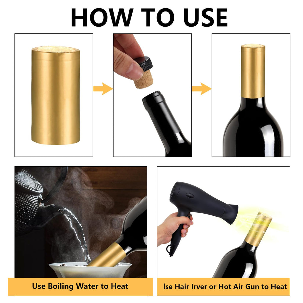 60pcs Wine Sealer for Wine Bottles, Include 30pcsPVC Heat Shrink Capsules and 30pcs Wine Bottle Cork Stoppers, Wine Bottle Tops Seals Corks, Wine Shrink Wrap Shrink Caps, for Cruise