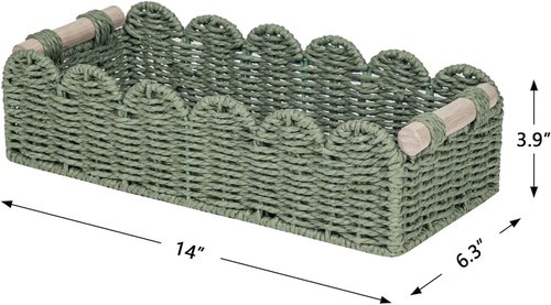 CubesLand Toilet Paper Storage Basket - Scalloped Edge Green Decor | Cozy Home Accessory with 2 Wooden Handles