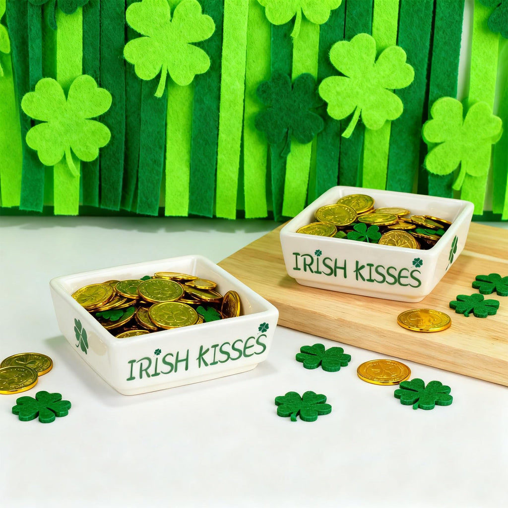 ISTOOLL St Patricks Day Decorations-2pcs Ceramics St Patrick's Day Candy Dish-St Patrick's Candy Storage for Home Kitchen Tiered Tray Table Party Centerpieces Decor