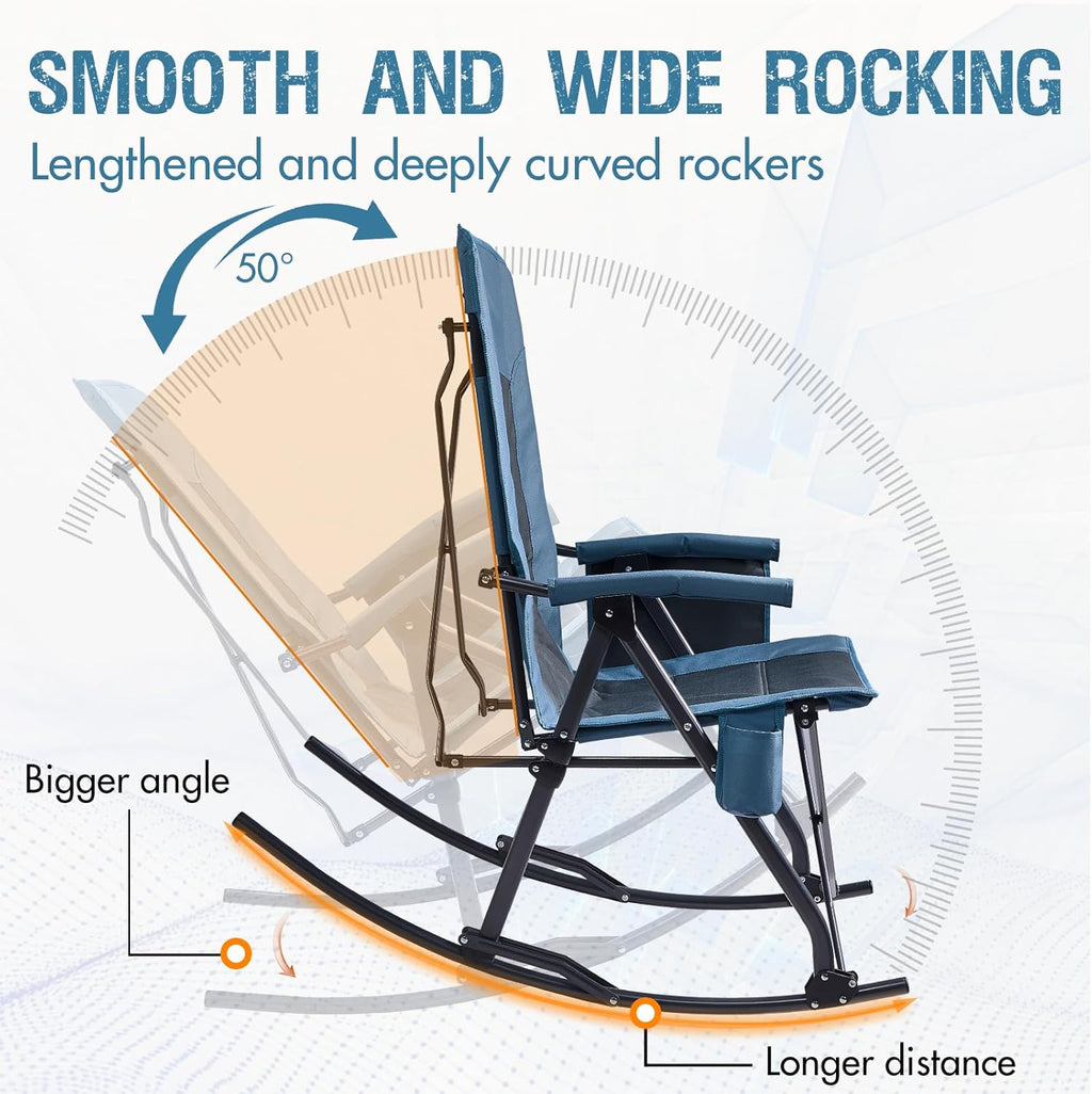 PORTAL Oversized Folding Rocking Camping Chair - Portable Outdoor Rocker with High Back & Carry Bag, Supports 400 lbs