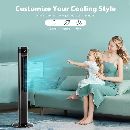 Antarctic Star Portable Tower Fan - 43'' Bladeless Oscillating Fan with Remote Control | Quiet 3-Speed Cooling