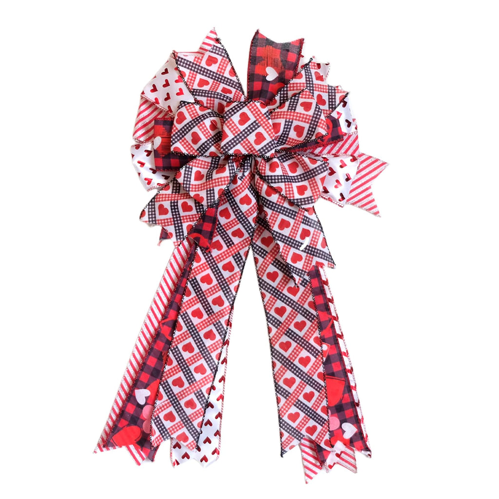 Egolot Valentine’s Large Heart Bow for Wreath Tree Topper, 20 Inch Valentines Day Red Heart Bow Decor for Party Indoor Outdoor, Red Black Bow for Party Wedding