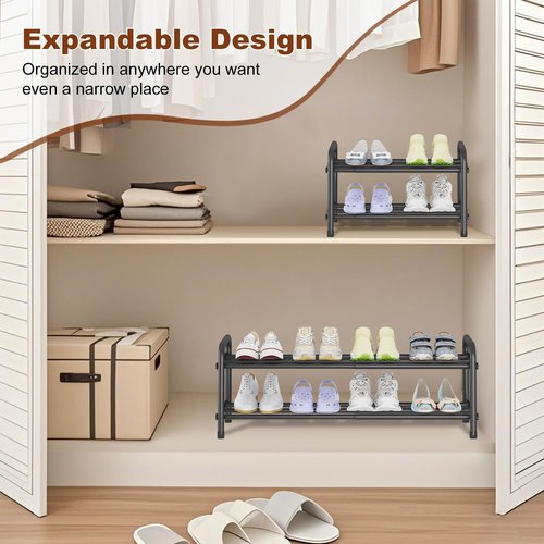 KANAV 2-Tier Expandable Shoe Rack - Adjustable Storage Organizer for Small Spaces | Durable Design for Entryway, Bedroom, Office