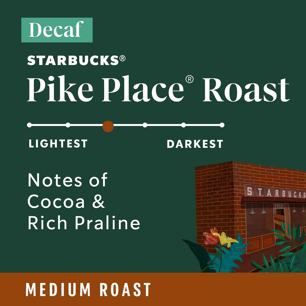 Starbucks Ground Coffee - Decaf Pike Place Roast, Medium Roast for Hot or Iced Coffee - 6 x 12 oz Bags