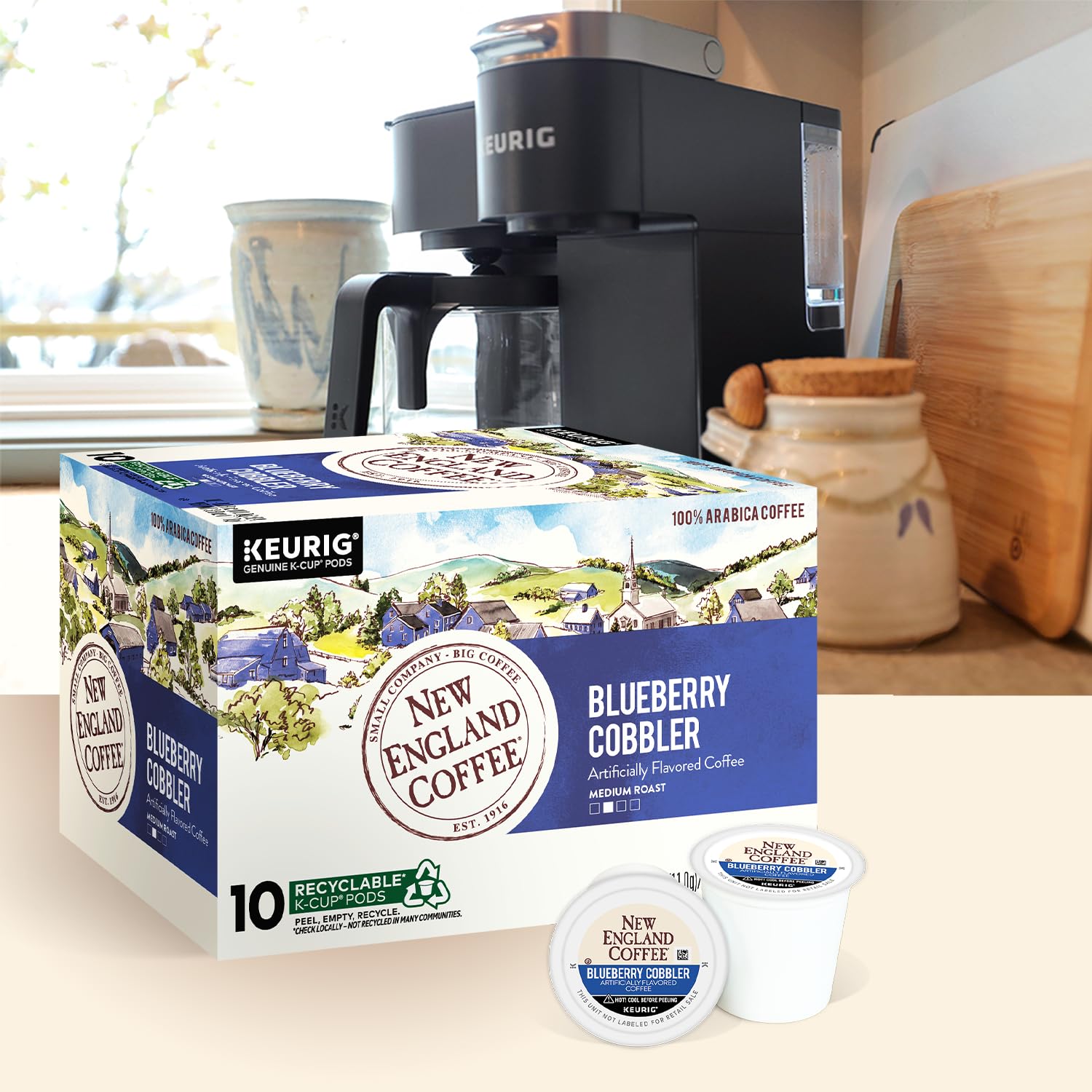 New England Coffee Single Serve Pods, Blueberry Cobbler Medium Roast 10 Count (Pack of 1)