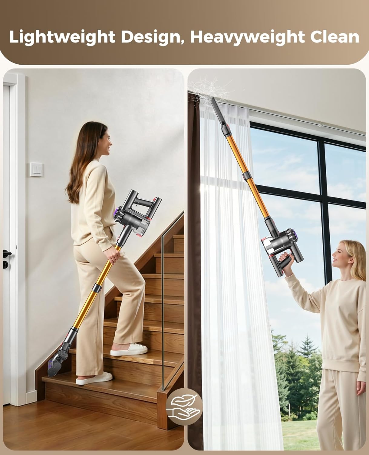 Skiennix Cordless Vacuum Cleaner - 450W 40KPA Lightweight Stick Vacuum with 45 Minutes Runtime | Advanced Green Light Tech for Carpet & Pet Hair