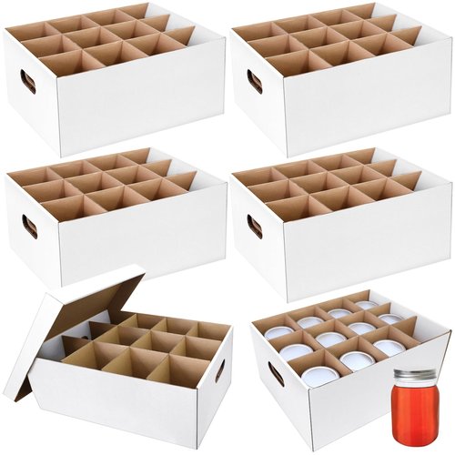 Yamahiko 6 Pieces Mason Jar Storage Box for Quart Size Canning, Cardboard Organizer Holder Container for 32 oz Jars, Stacking Packing Moving, White