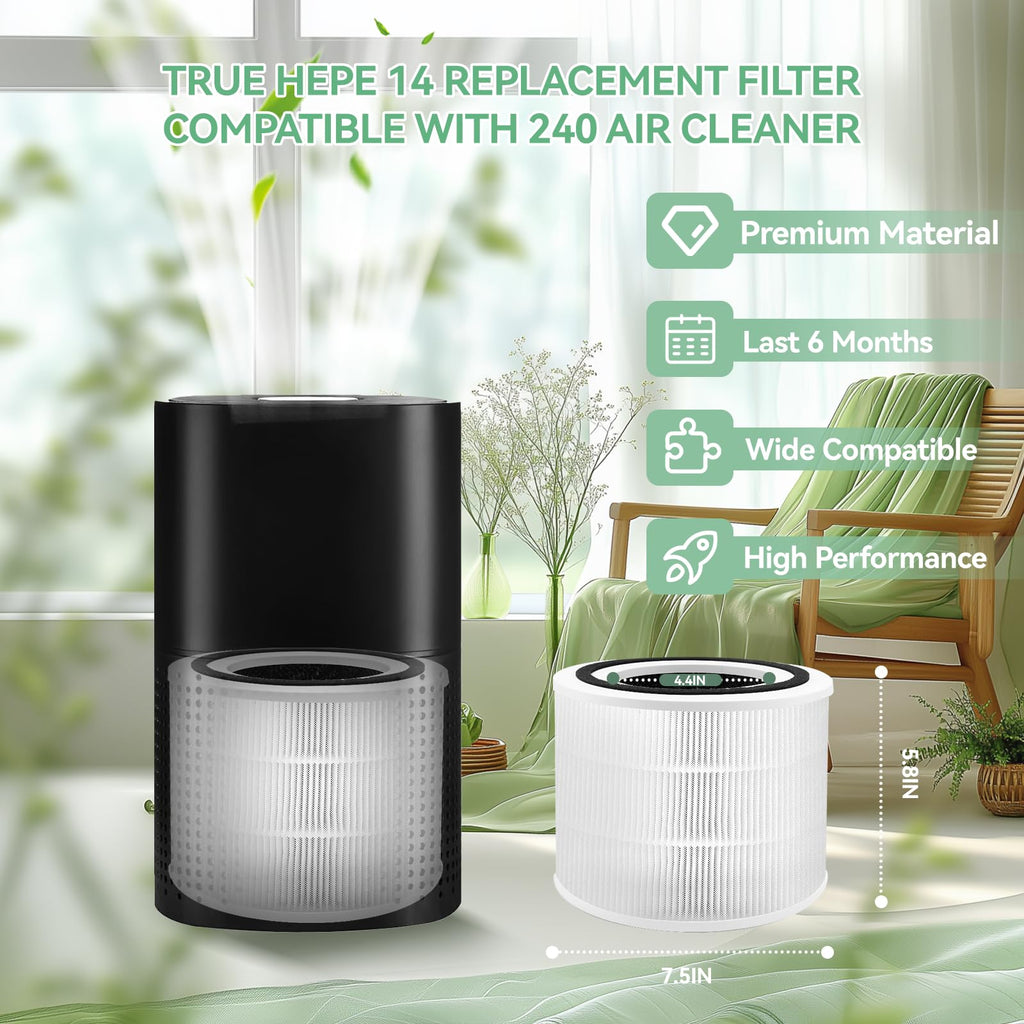 240 Replacement Filter Compatible with 240 Air Cleaner Purifier, 3-in-1 HEPA 14 Filter Replacement, 4 Pack