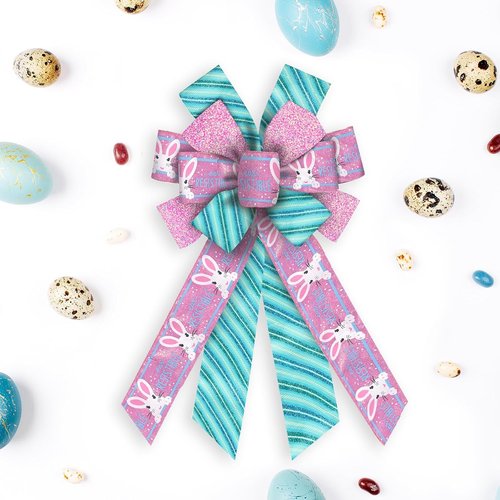 Hying Large Easter Bunny Bows - Glitter Pink & Blue Burlap Wreath Decor | Spring Holiday Tree Topper