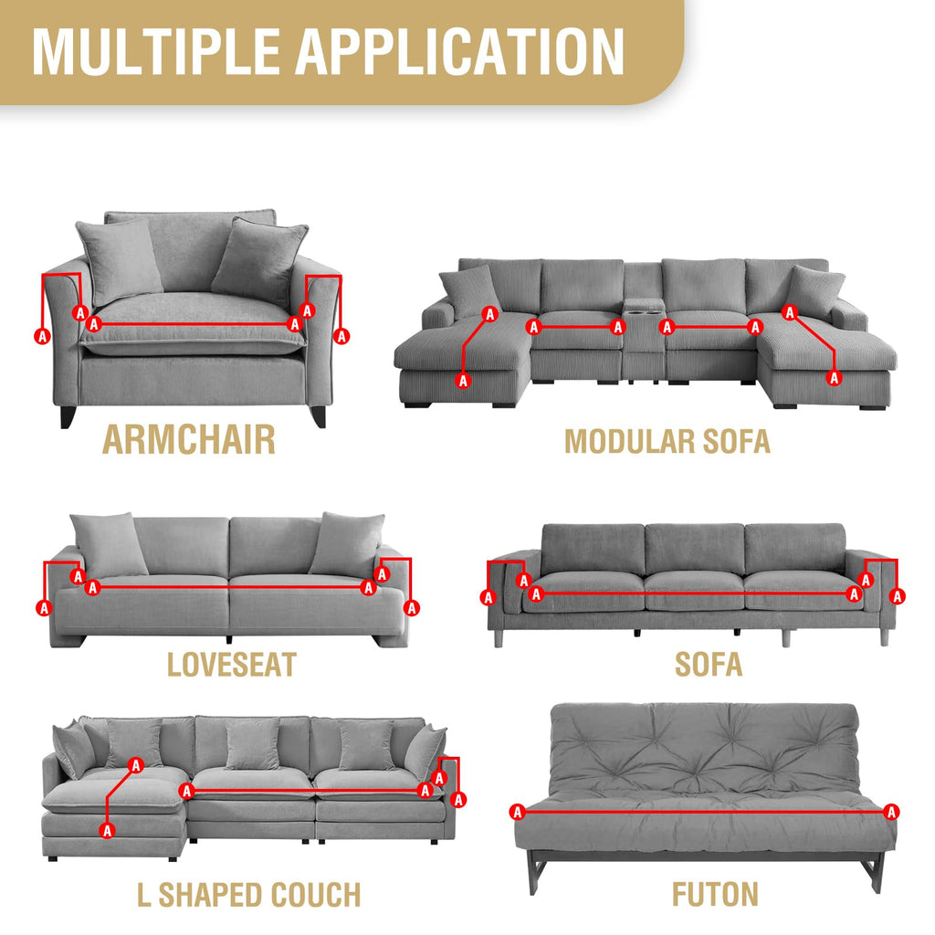 H.VERSAILTEX Waterproof Couch Cover Plush Sofa Cover with Strap Soft Anti Slip Sofa Slipcovers for 2 Cushion Couch Chaise Couch Protector Cover for Dogs Cats Kids,36x60'',Gray