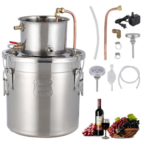 GarveeHome Alcohol Distiller - Spirits Kit w/Circulating Pump, Copper Tube & Dual Display Thermometer, Home Brew Wine Making Kit Oil Boiler Stainless Steel for Diy Whisky Wine Brandy,3 gal