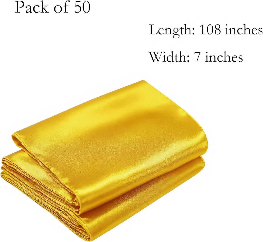 Skiennix Wedding Satin Chair Sashes - Elegant Gold Bows for Events | 7x108 Inch, Pack of 50