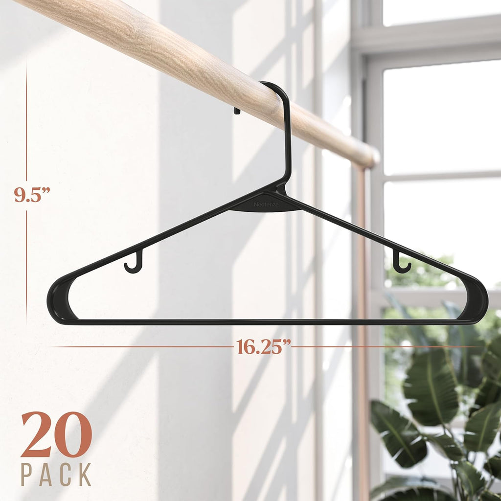 Plastic Hangers 20 Pack Black - Space-Saving Clothes Hangers for Closet Organization