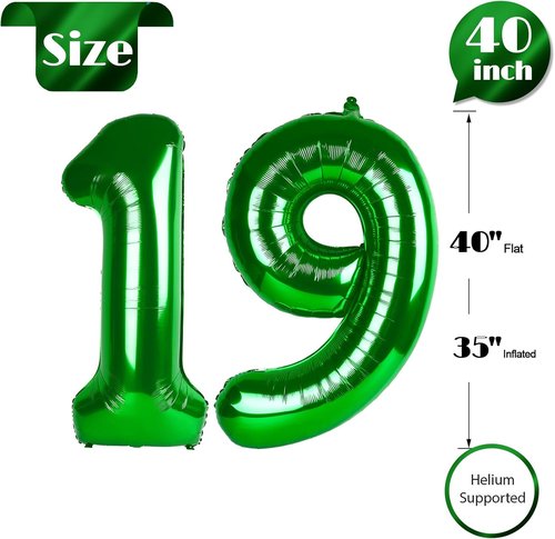 Green Number 19 Balloon - 40 Inch Birthday Decoration for 19th Birthday Parties | St. Patrick's Day Theme
