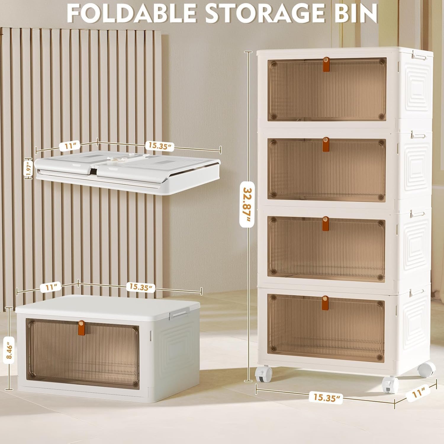YFXCVSL 4-Tier Plastic Storage Bins - Stackable 23QT Containers with Lid & Wheels | Ideal for Home & Office